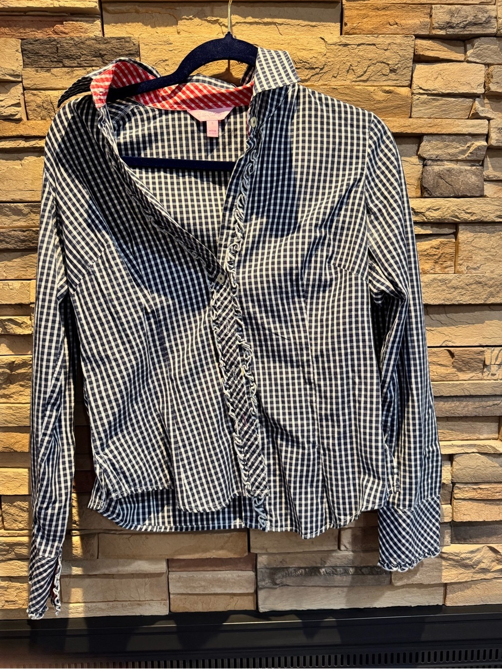 Lilly Pulitzer Vintage Navy and White Gingham Button-Up Shirt Size 4